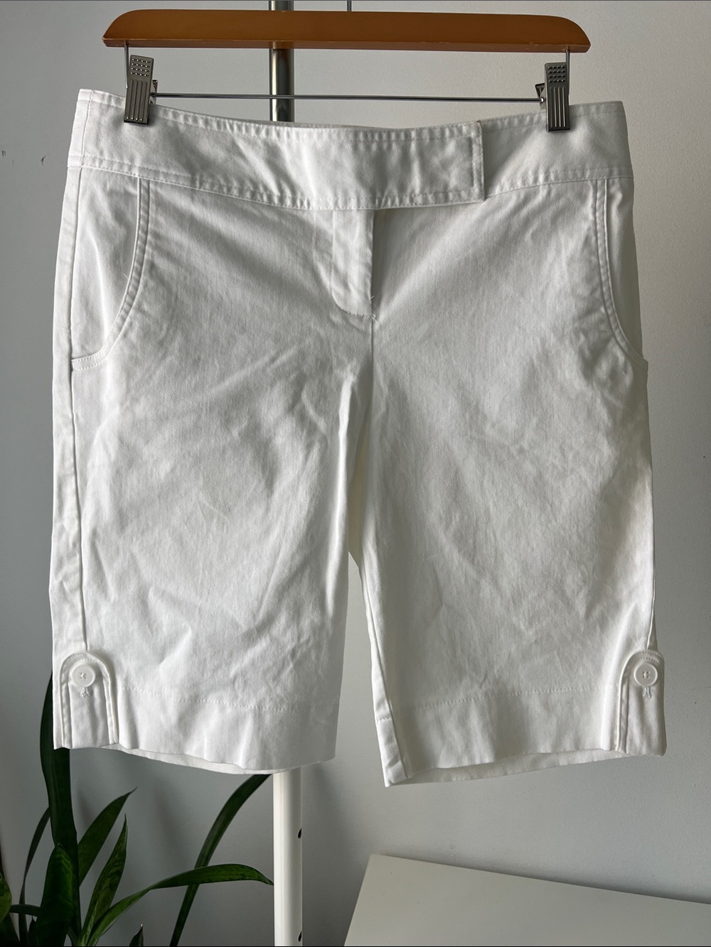 LOFT White Bermuda Shorts with Button Hem Tabs 6